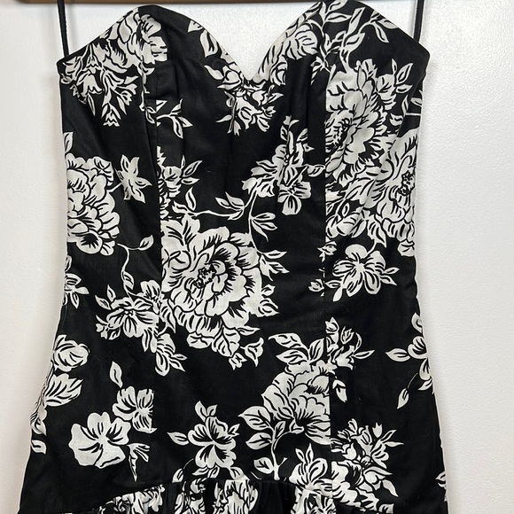 VINTAGE strapless dress/gown black and white floral print size 10 - Picture 2 of 6